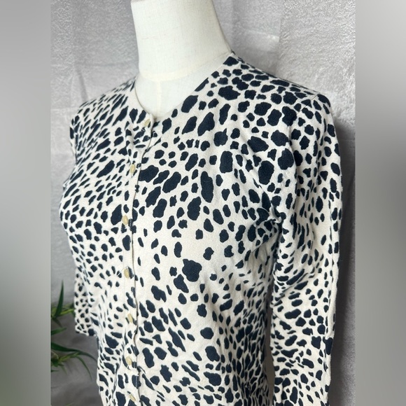 Charter Club Women’s Animal Print Button-Down Sweater Cardigan Beige Black P/S - Picture 2 of 11